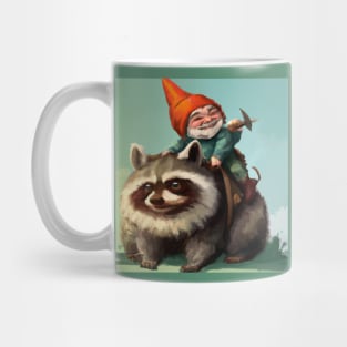 Garden Gnome Riding a Raccoon Mug